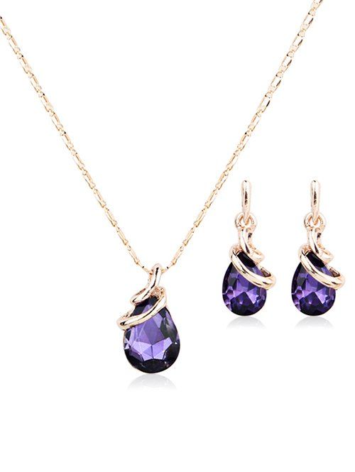 

Metal Faux Crystal Teardrop Necklace with Earrings, Purple