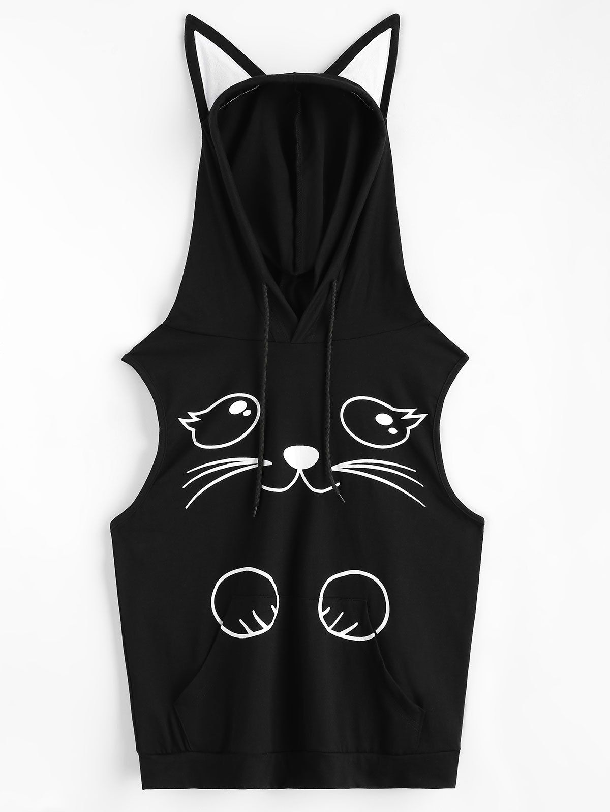 

Hooded Tank Top with Cat Eear, Black