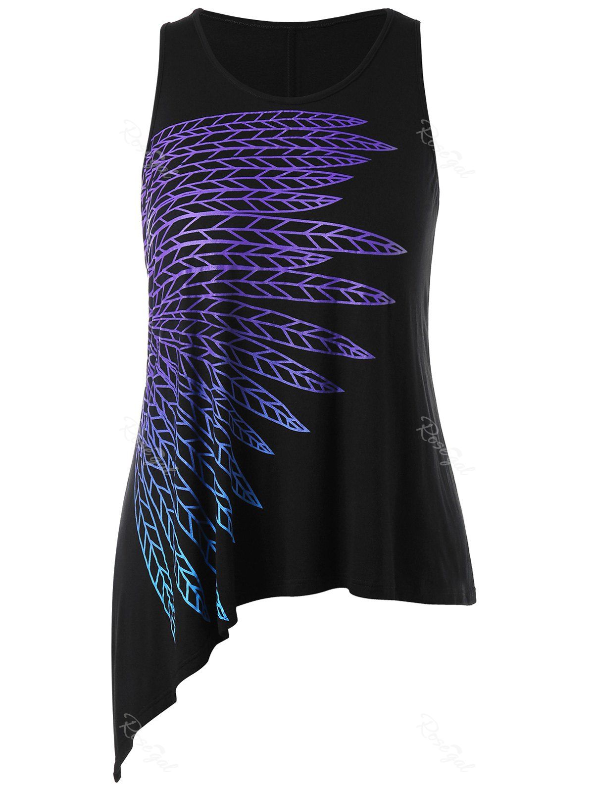 

Plus Size Wing Print Asymmetric Tank Top, Black