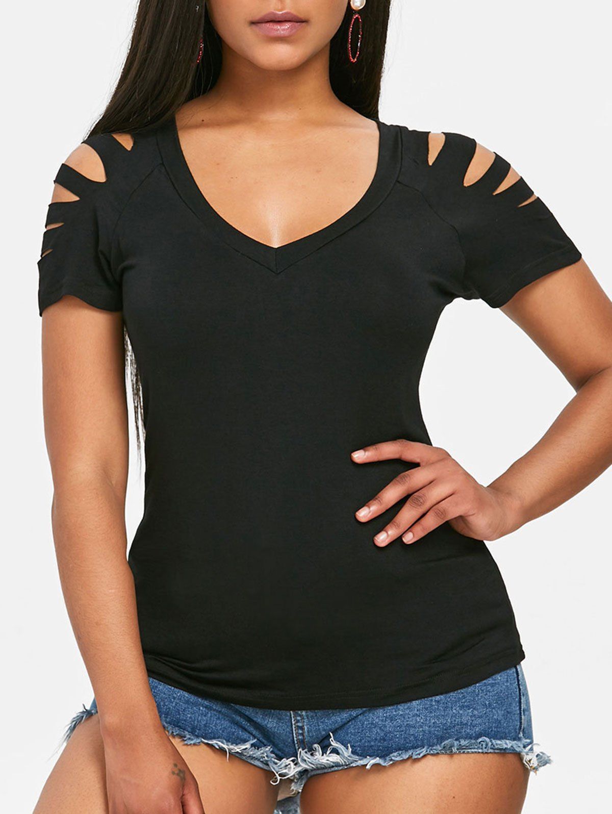 

Short Sleeve Ripped T-shirt, Black