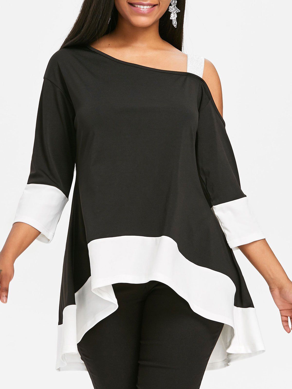 

Color Block High Low Tunic T-shirt, Black
