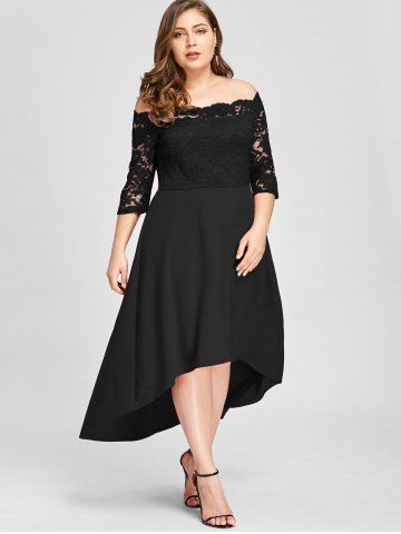 

Plus Size Off Shoulder Lace High Low Dress, Black