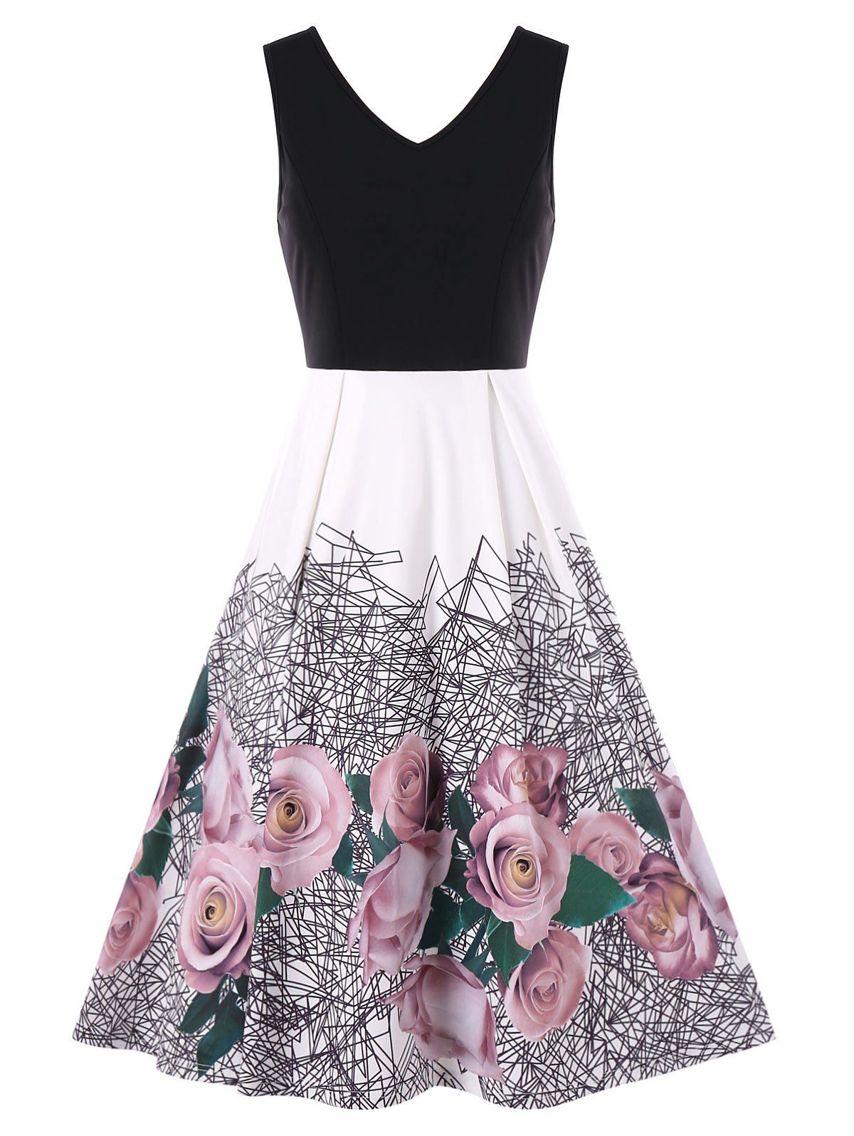 

Floral Print Sleevless A Line Dress, Colormix