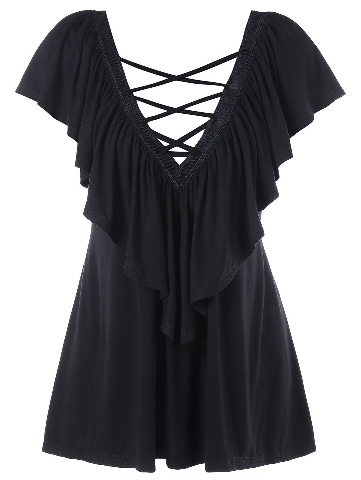 Shirt plunging plus 2019 neck ruffle t size longline