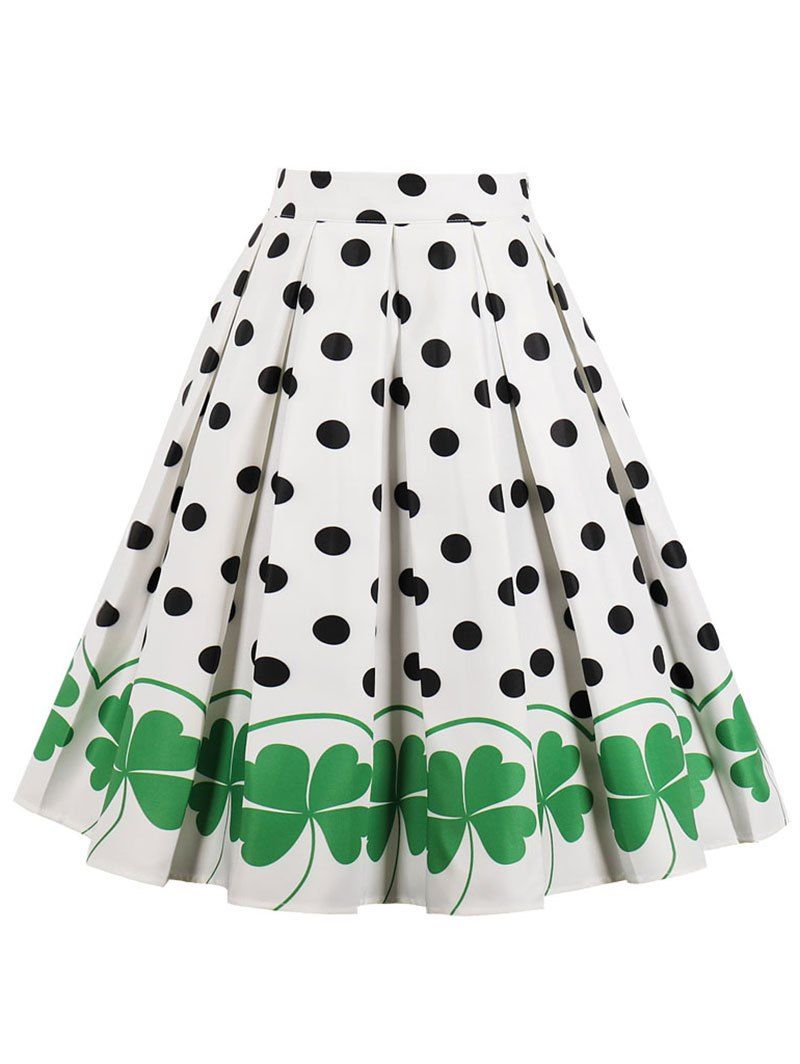 

High Waisted Polka Dot Midi Skirt, White