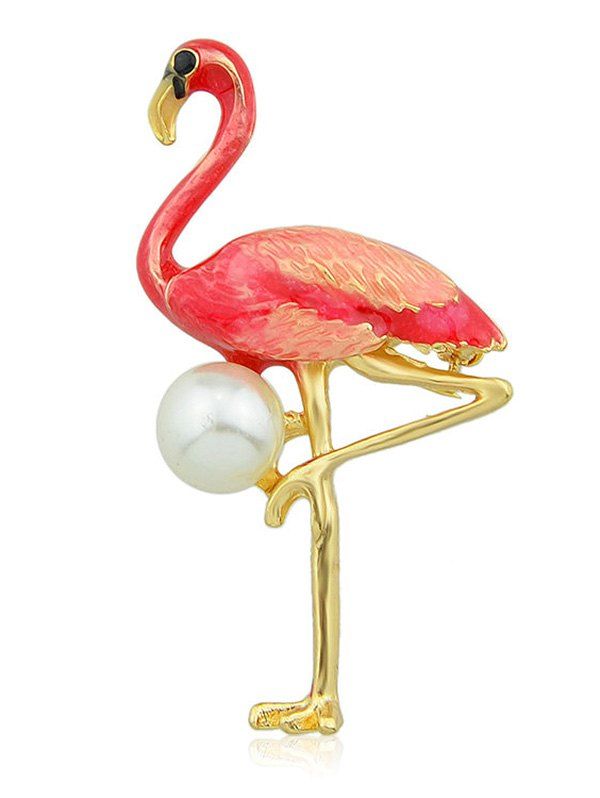 

Faux Pearl Crane Shape Brooch, Red