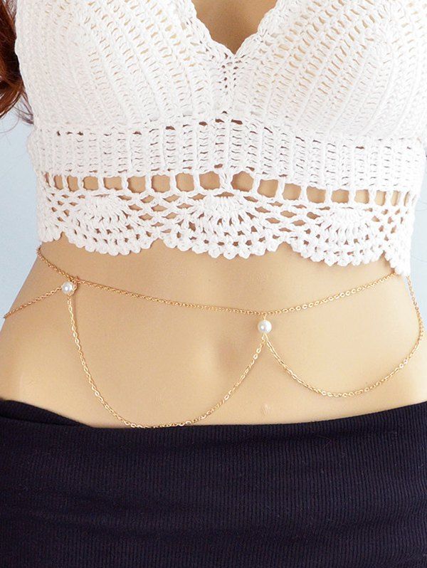 

Faux Pearl Alloy Belly Chain, Gold