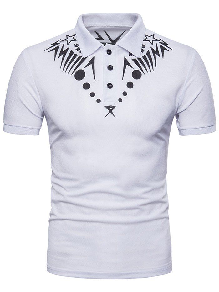 

Short Sleeve Geometric Star Print Polo T-shirt, White