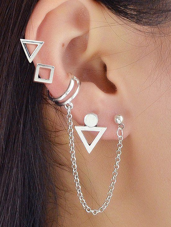 2018 Geometric Studs Ear Cuff Chain Earrings Set Rosegal Outfits Geometric Studs Ear Cuff Chain Earrings Set