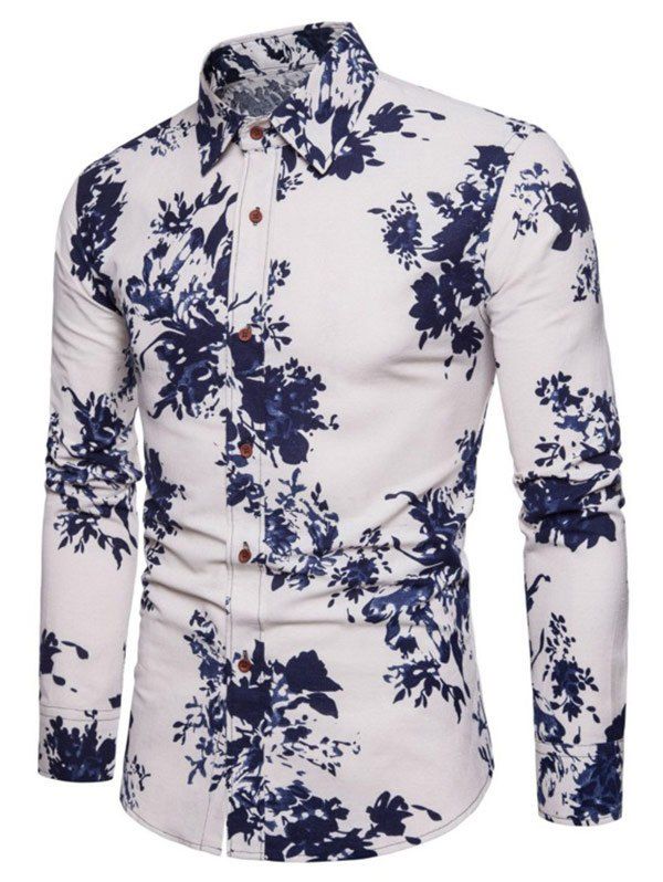 

Long Sleeve Ink Painting Print Shirt, Blue