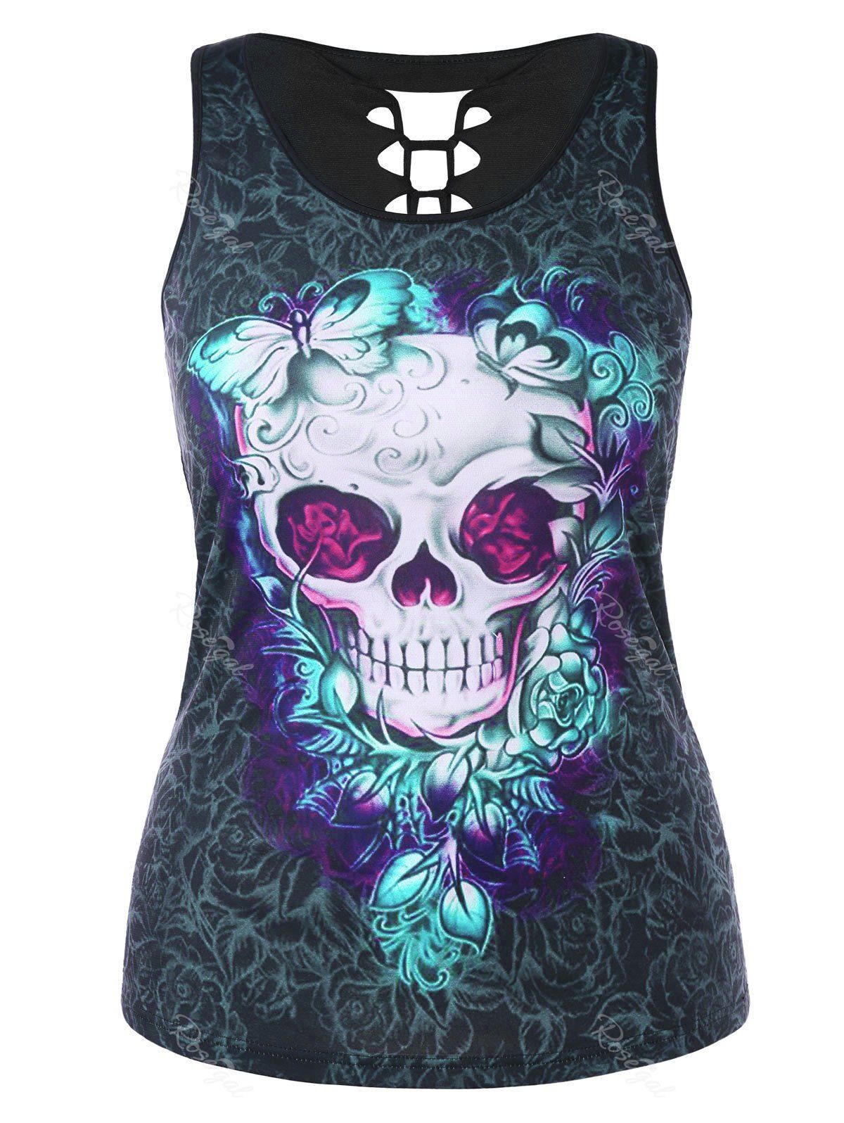 

Plus Size Cutout Skull Butterfly Print Summer Top, Medium turquoise