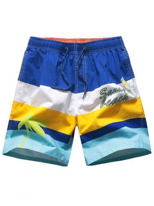 Drawstring Color Block Beach Shorts