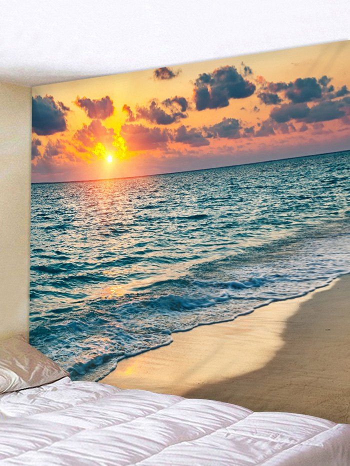 

Sunset Sea Beach Print Wall Hanging Tapestry, Mandarin