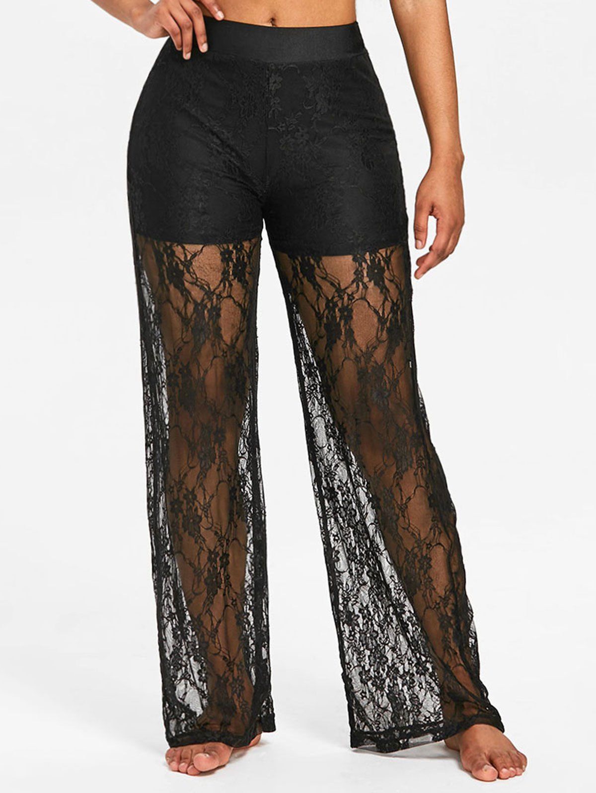 

High Rise Lace Wide Leg Pants, Black