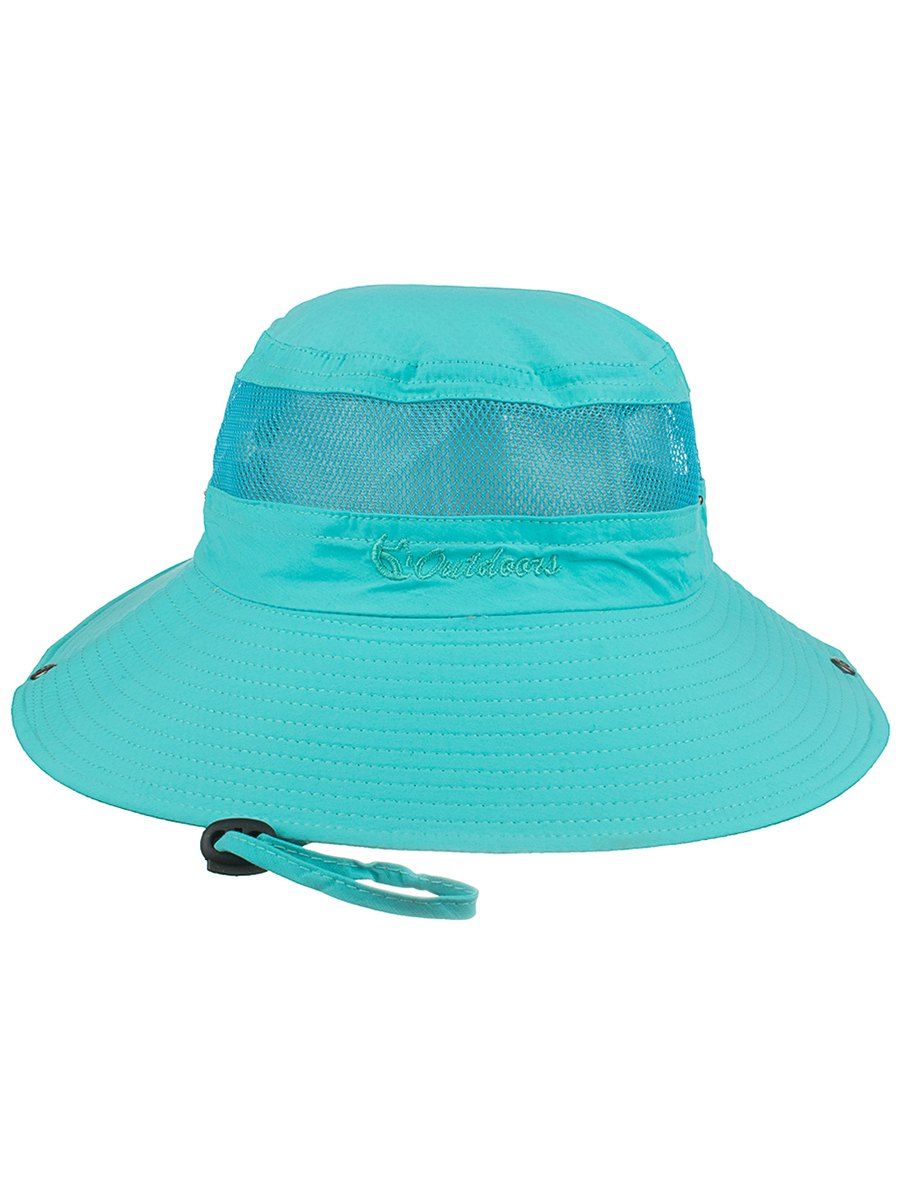 

Lightweight Letter Embroidery Mesh Bucket Sun Hat, Blue zircon