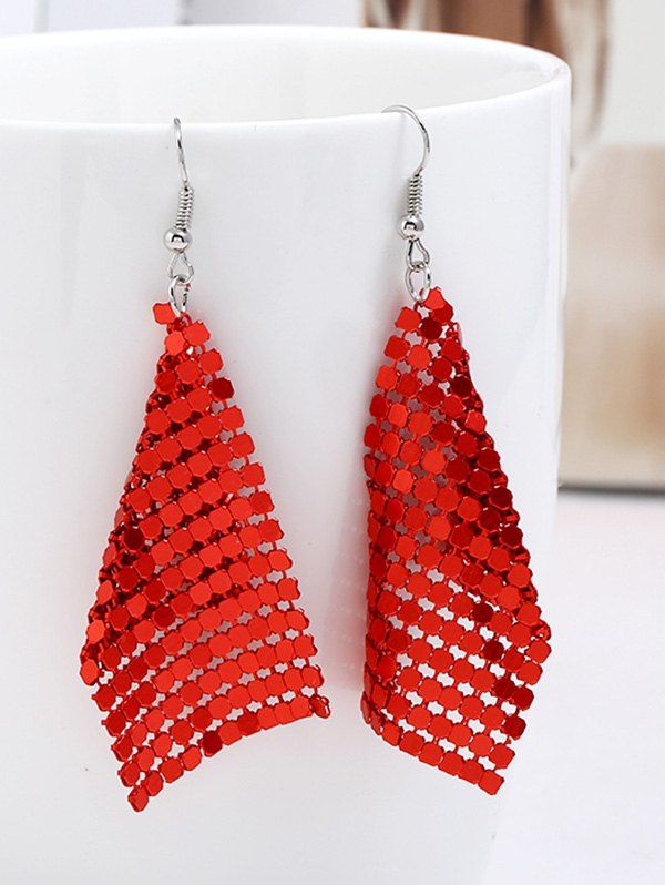 

Statement Alloy Sequins Drop Earrings, Red