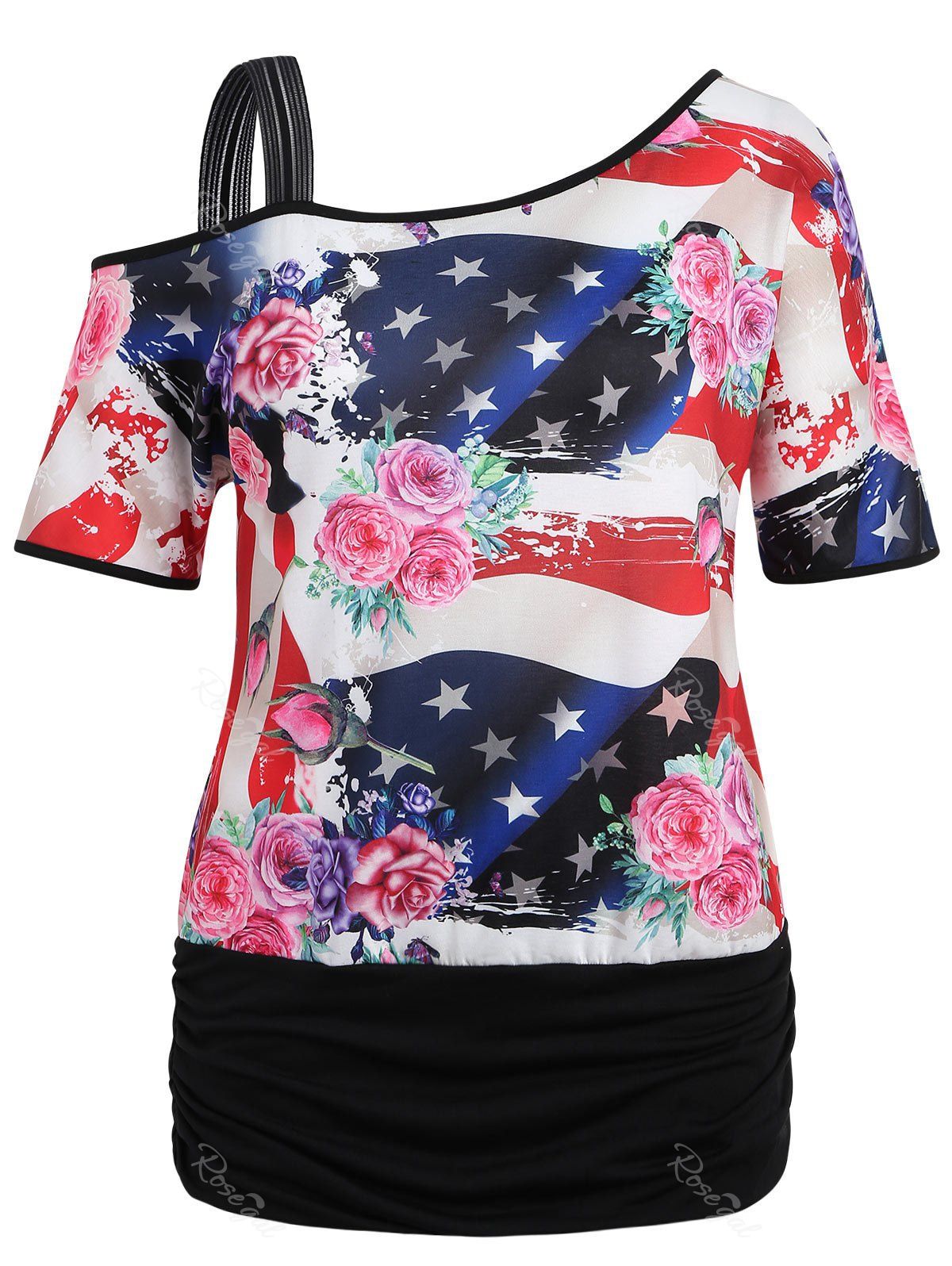 

Plus Size Patriotic American Flag Blouson Tee, Black