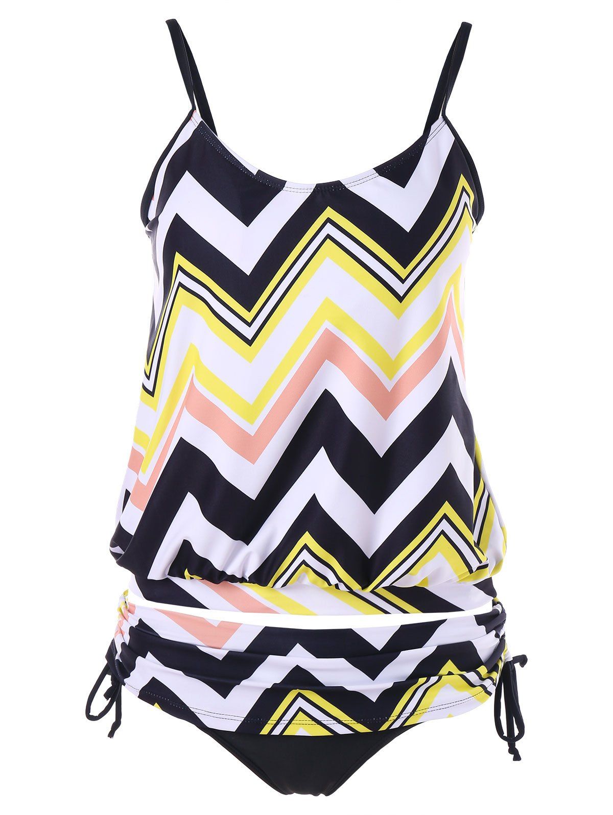 

Zigzag Ruched Blouson Tankini Set, Multi