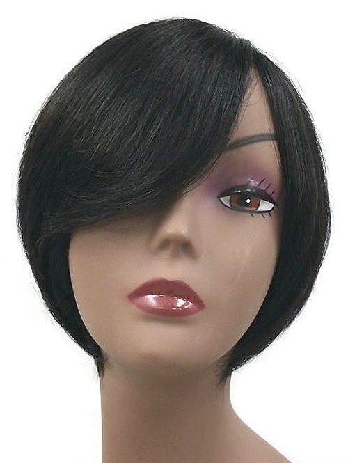 

Short Oblique Bang Synthetic Straight Wig, Natural black