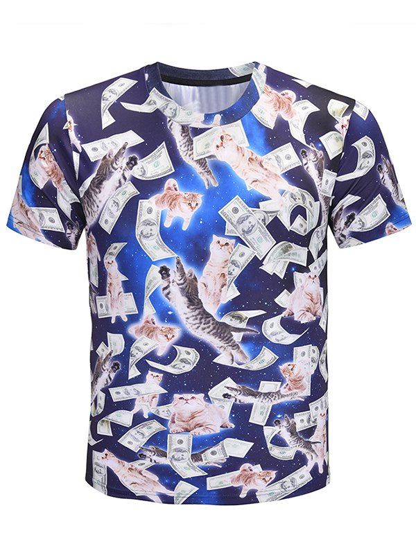 

Crew Neck Starry Sky Greenback Cat Print T-shirt, Blue orchid