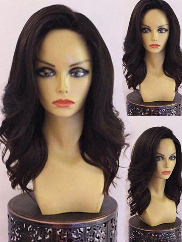 

Long Side Bang Wavy Synthetic Wig, Natural black