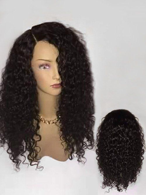

Long Side Parting Fluffy Curly Synthetic Wig, Natural black