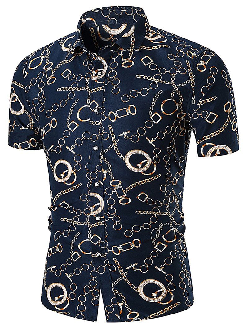 

Hoop Chain Print Button Up Shirt, Dark slate blue