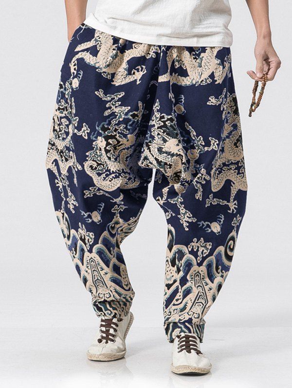 

Dragon Printed Harem Pants, Multi