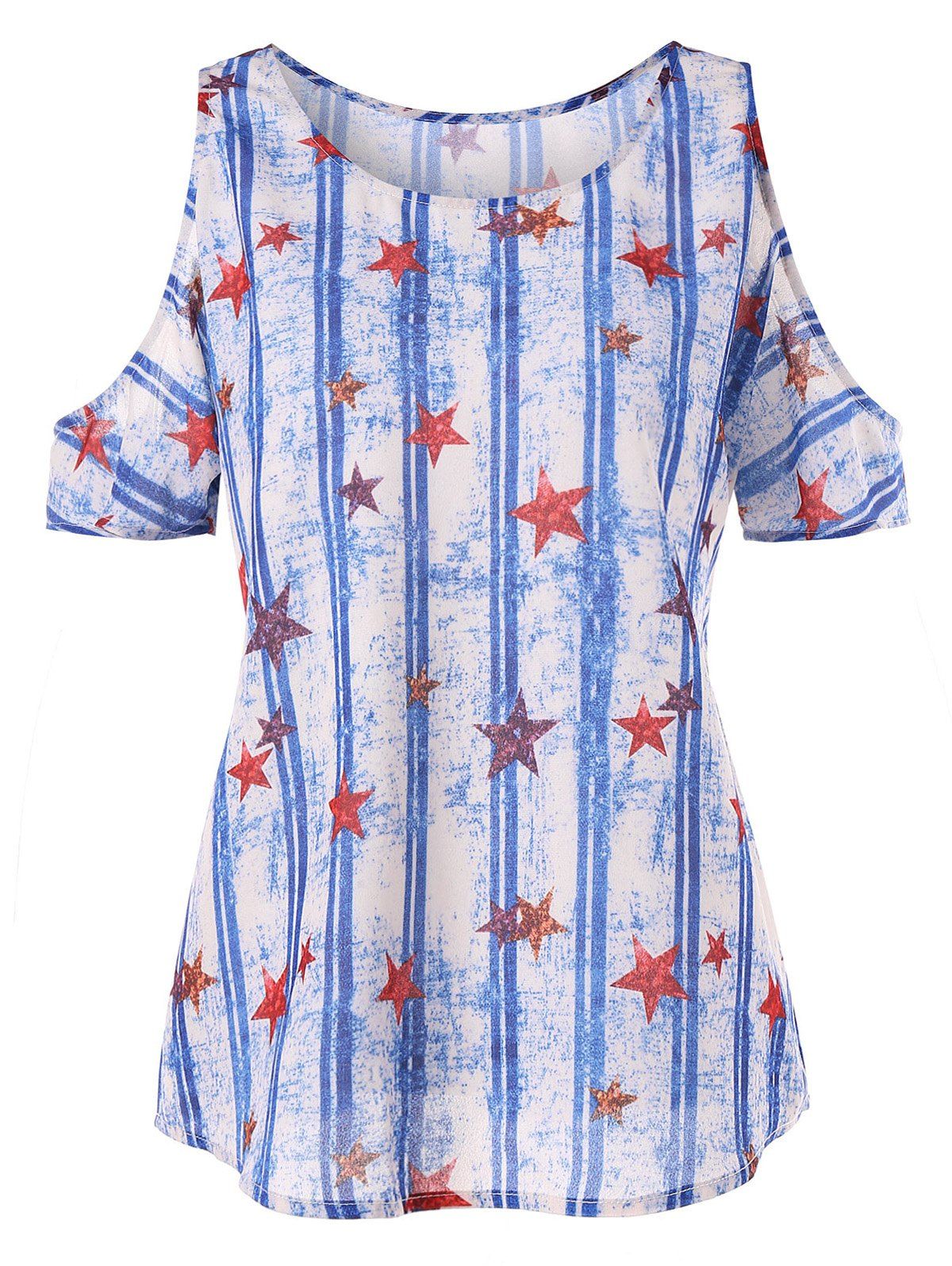 

Stars and Stripes Print Shoulder Cut T-shirt, White