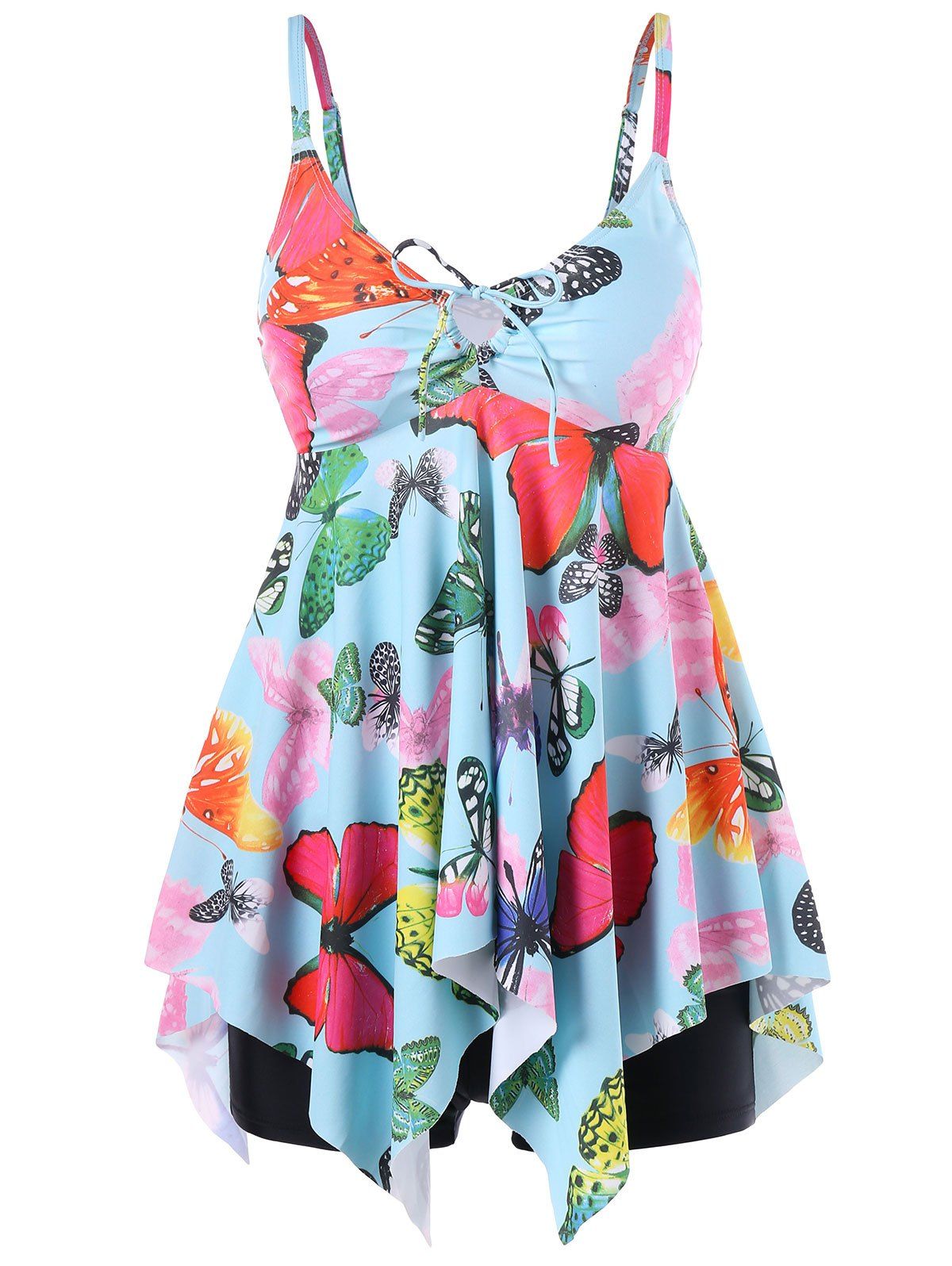 

Butterflies Print Empire Waist Tankini, Light blue