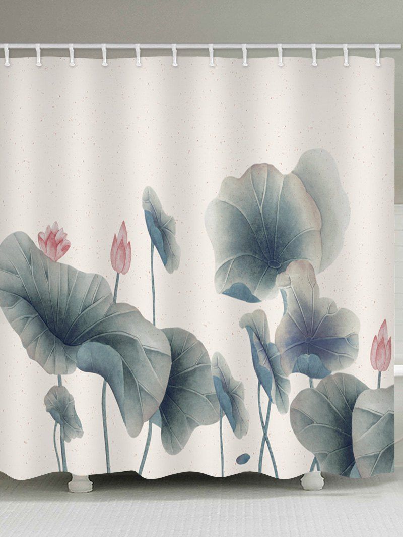 

Beautiful Lotus Leaves and Lotus Print Waterproof Shower Curtain, Gray