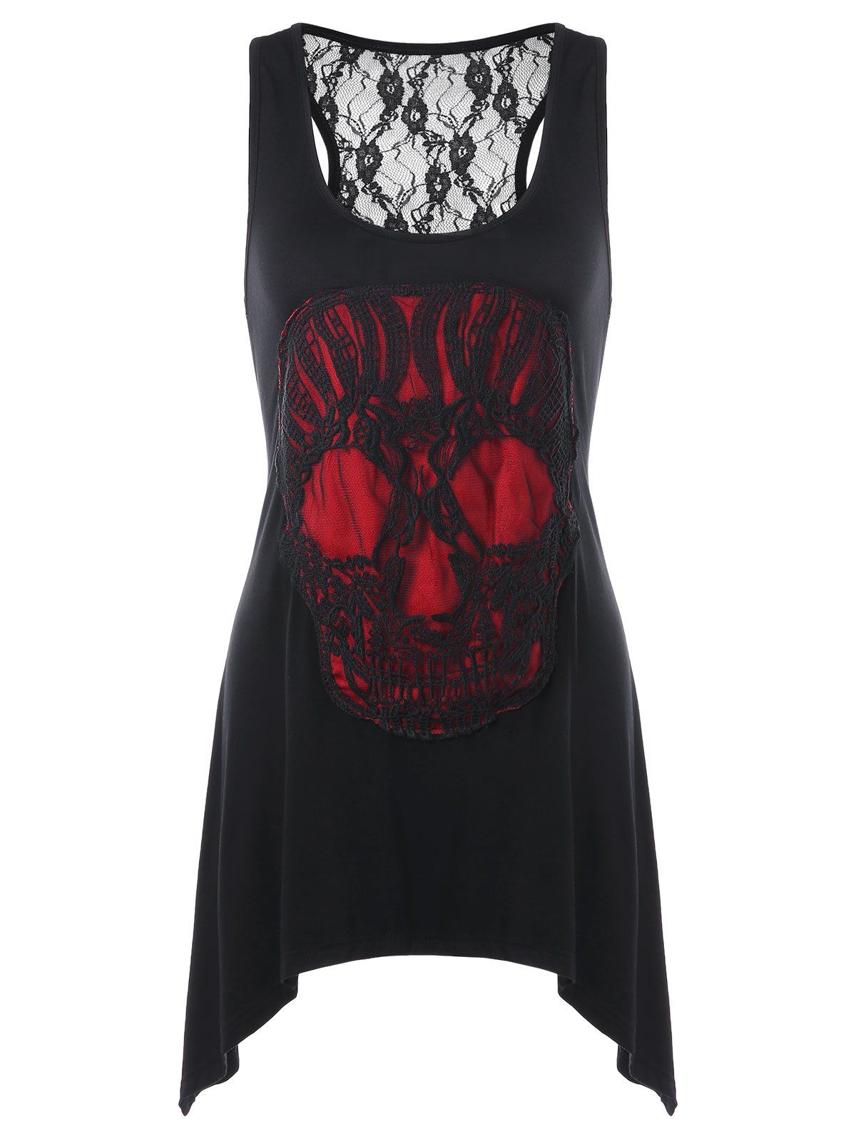 

Lace Panel Skull Outline Tank Top, Multi-a