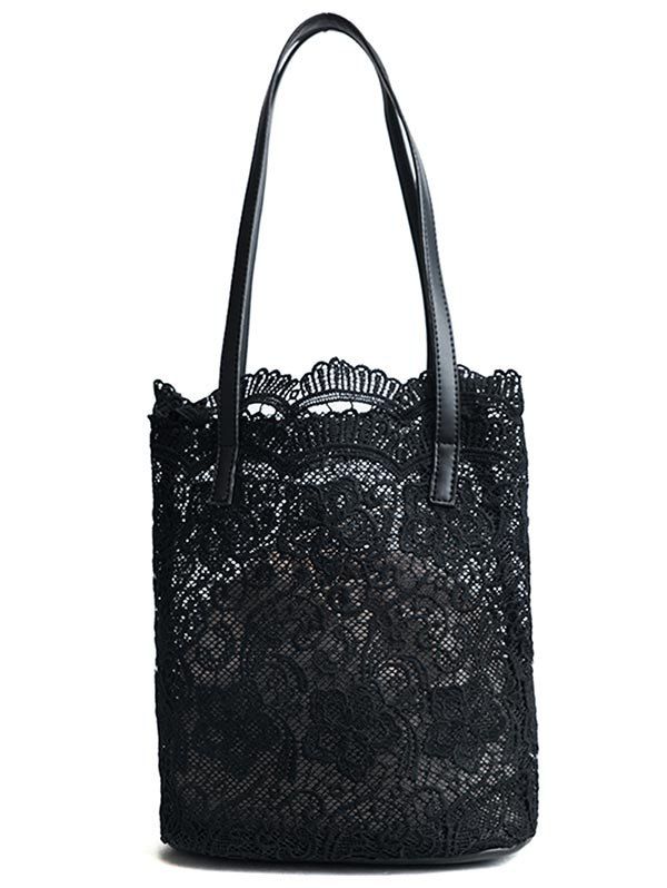 

Lace Casual 2 Pieces Shoulder Bag Set, Black