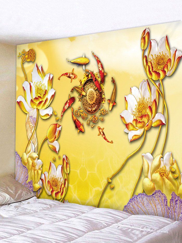 

Golden Lotus Goldfish Pattern Wall Decor Tapestry, Gold