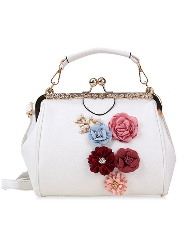 

Faux Pearls Floral Crossbody Bag for Wedding, White