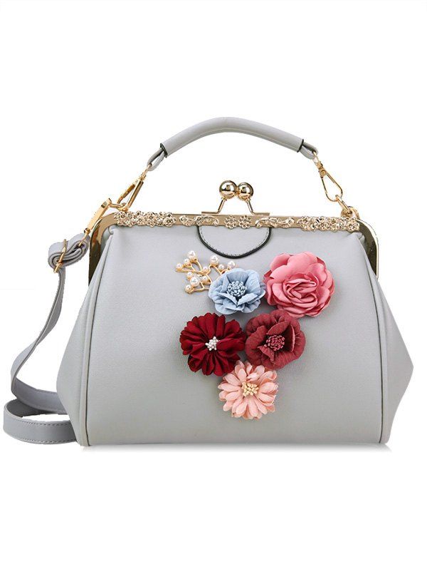 

Faux Pearls Floral Crossbody Bag for Wedding, Gray