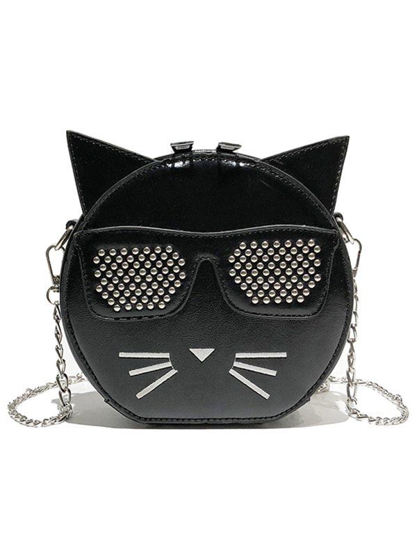 

Color Block Cartoon Chain Crossbody Bag, Black