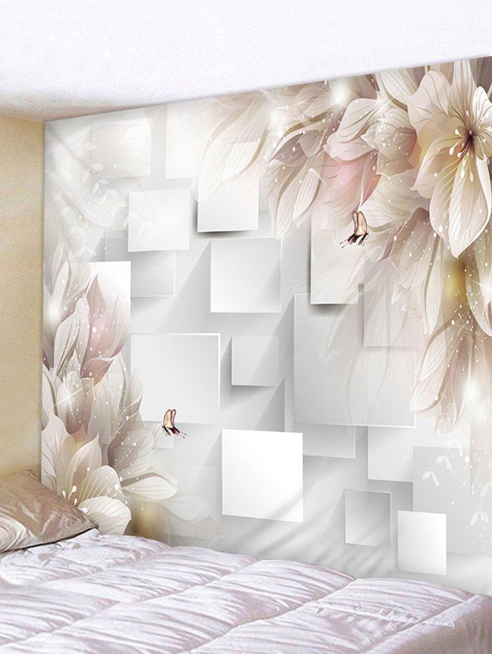 

Flower Butterfly Square Pattern Wall Decor Tapestry, White