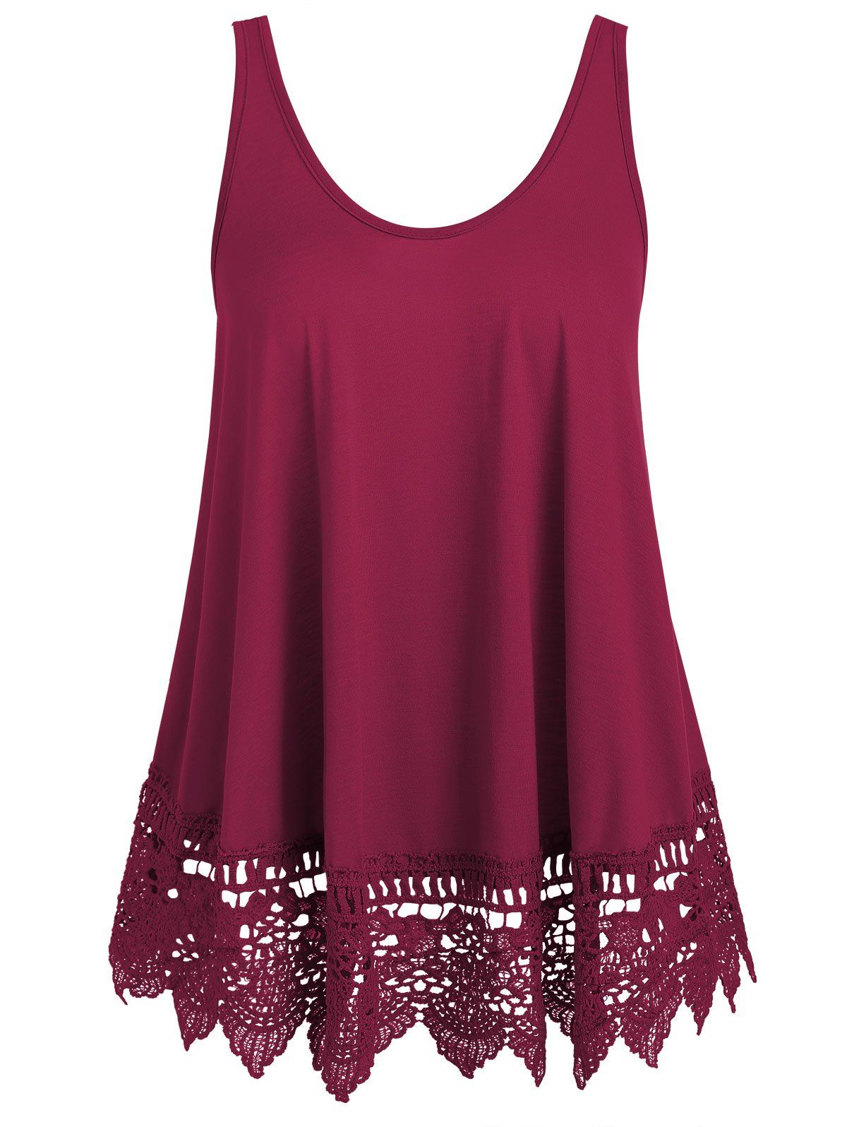 

Lace Panel U Neck Tank Top, Red wine