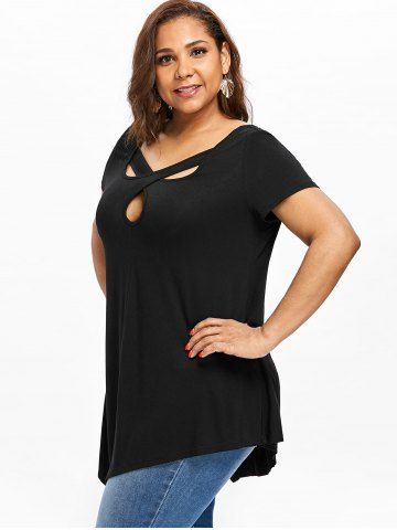 

Plus Size Criss Cross Embellished T-shirt, Black