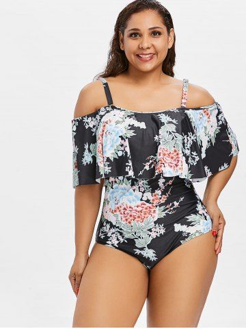 Plus Size Flower Cold Shoulder Swimsuit Plus Size Flower Cold Shoulder Swimsuit