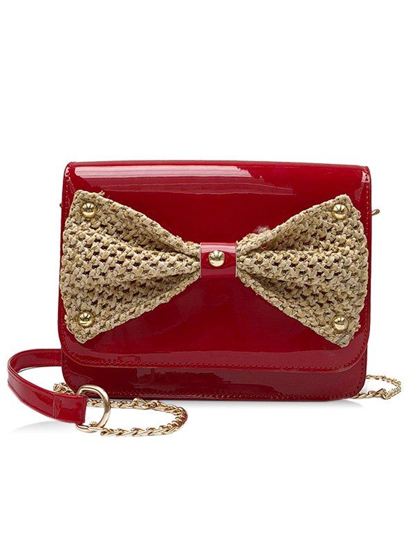 

PU Leather Woven Bowknot Decor Shoulder Bag, Red