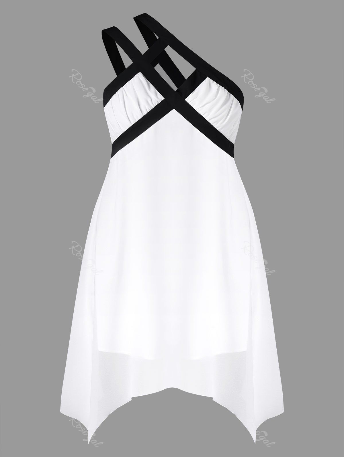 

Plus Size Contrast Trim One Shoulder Dress, White