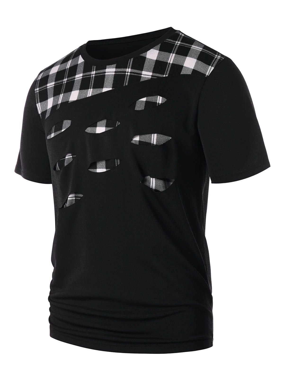

Ripped Plaid Tee, Black