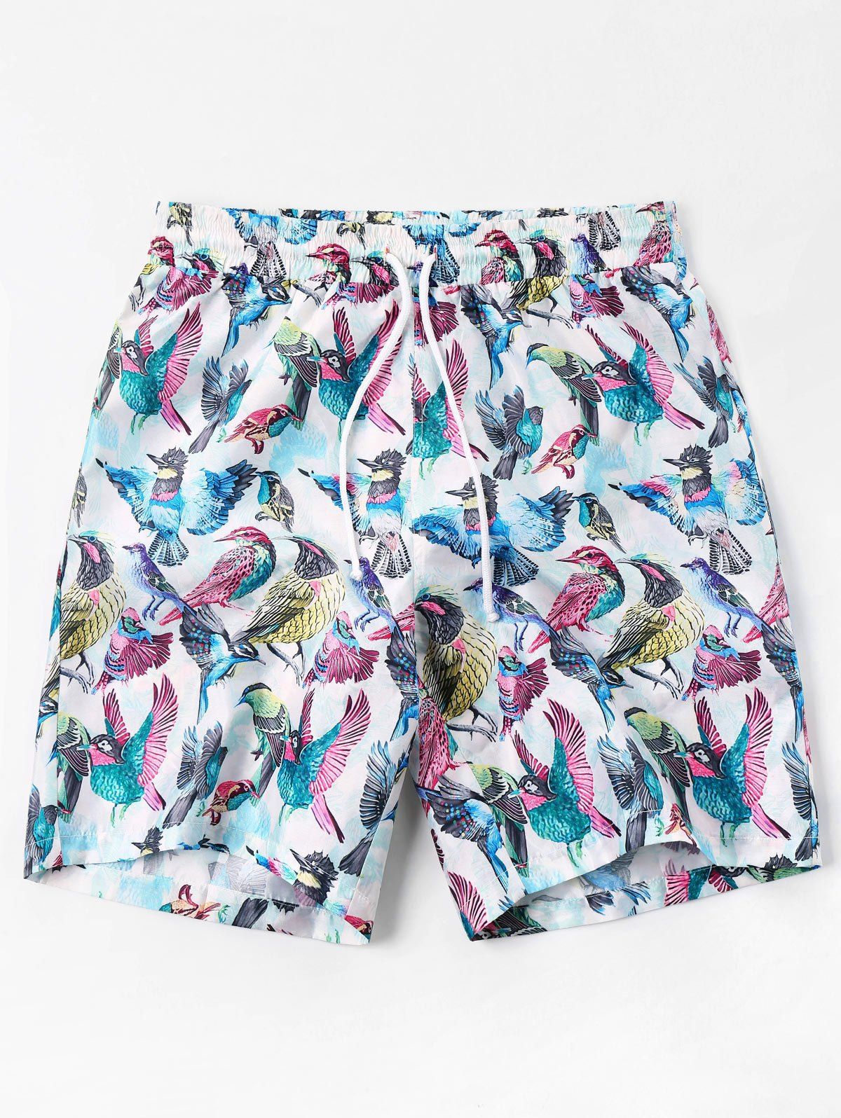 

Drawstring Birds Print Swim Shorts, White