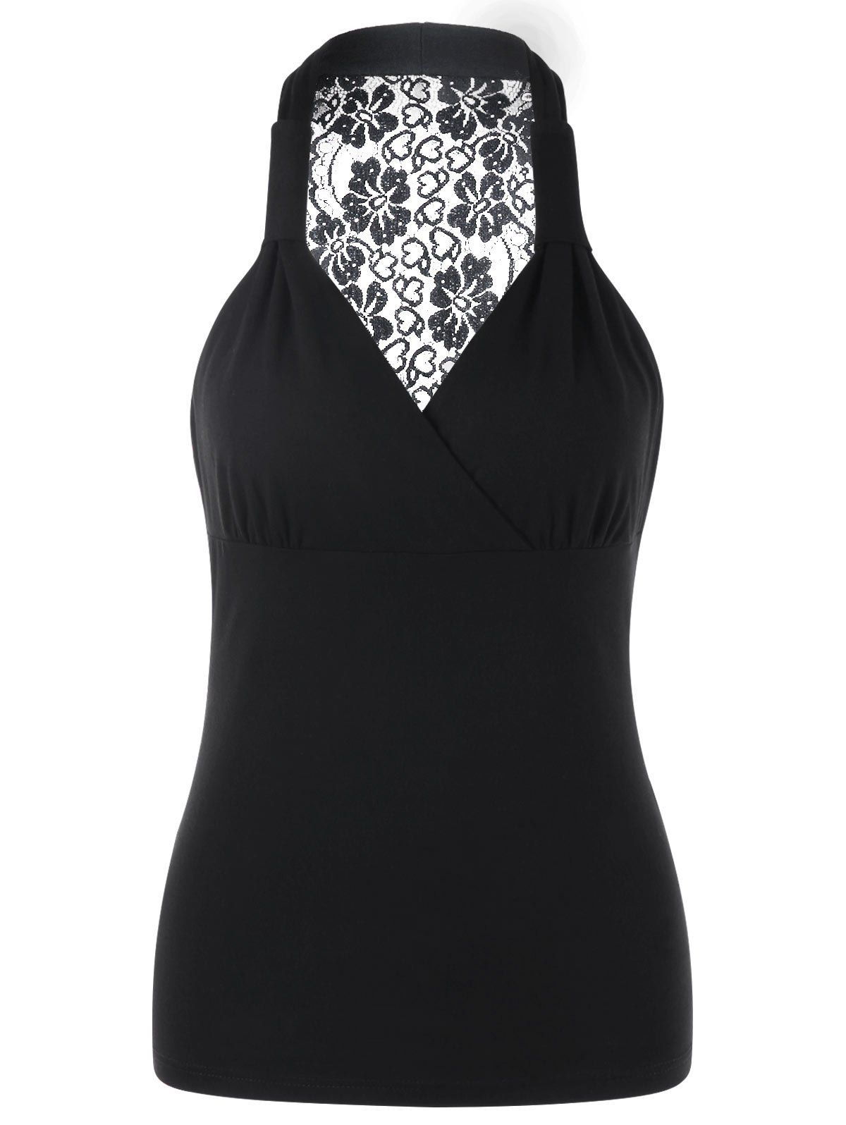 

See Through Lace Panel Racerback Tank Top, Black