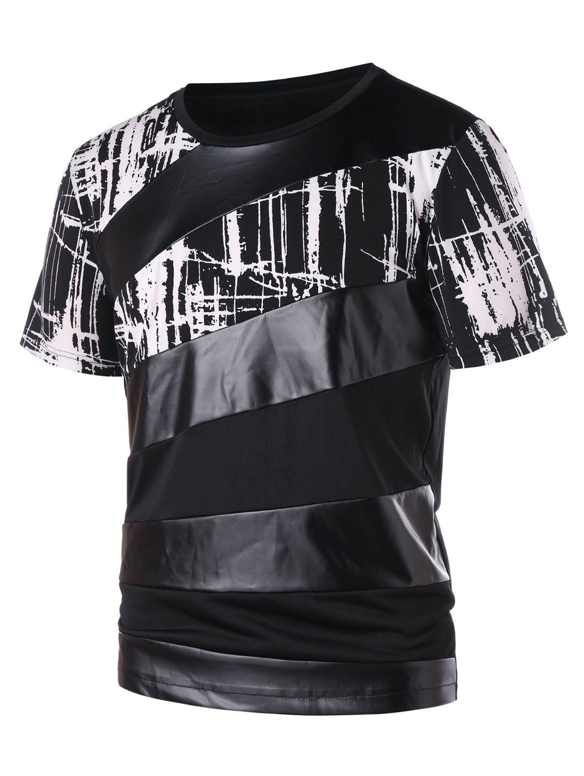 

Faux Leather Insert Scrawl Print Tee, Black