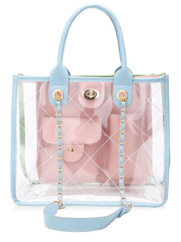 

Jelly Candy Transparent Multi Pocket Chain Crossbody Bag, Sky blue