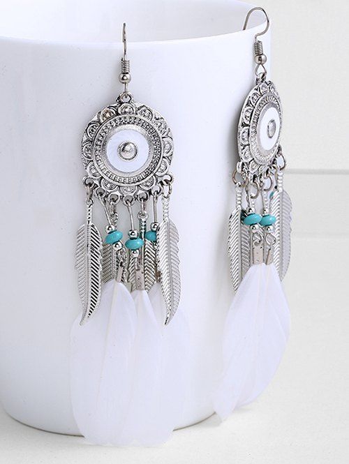 

Boho Metal Leaves Fringed Hook Earrings, White