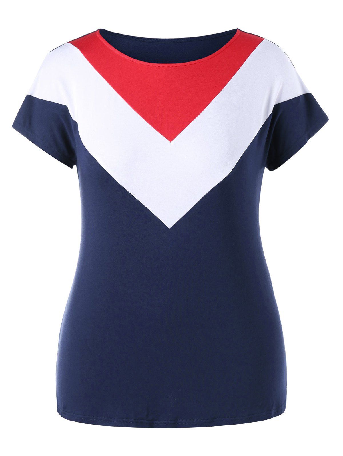 

Plus Size Stripes Color Block T-shirt, Midnight blue